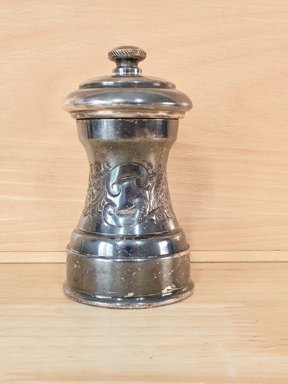 Peugeot France Vintage Pepper Mill, Silver-Tone Metal with Engraved Design